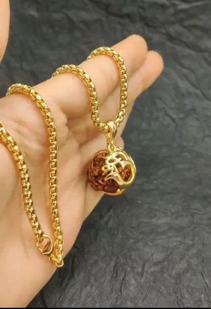 Om Rudraksha Pendant with Gold-Plated Chain | Spiritual Necklace | MoolCart