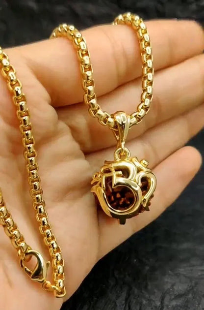 Om Rudraksha Pendant with Gold-Plated Chain | Spiritual Necklace | MoolCart