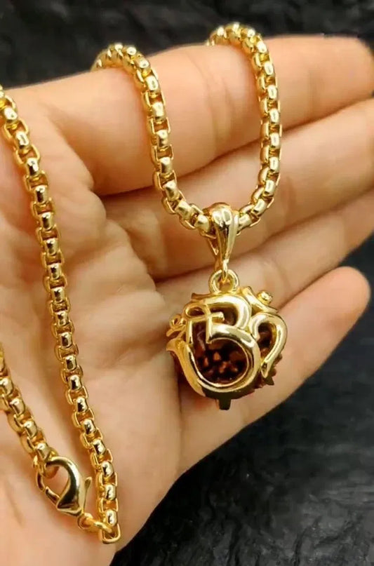 Om Rudraksha Pendant with Gold-Plated Chain | Spiritual Necklace | MoolCart